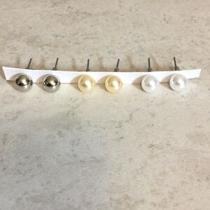 NWT Set of Pearl and Metallic Stud Earrings - Silver, Cream, White